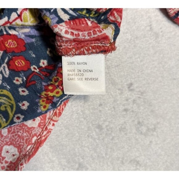 Jones New York Top Womens 1X Mix Floral Boho Patchwork Artsy Split Neck Blouse - Picture 8 of 9